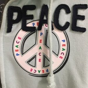 COCOA PLATINUM Peace zip Hoodie Jacket S coat Sherpa $99 aqua green Applique